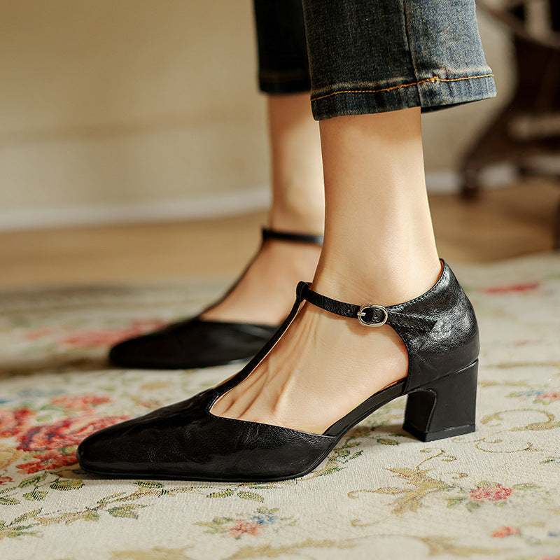 Elowen | Leather T-Strap Heels
