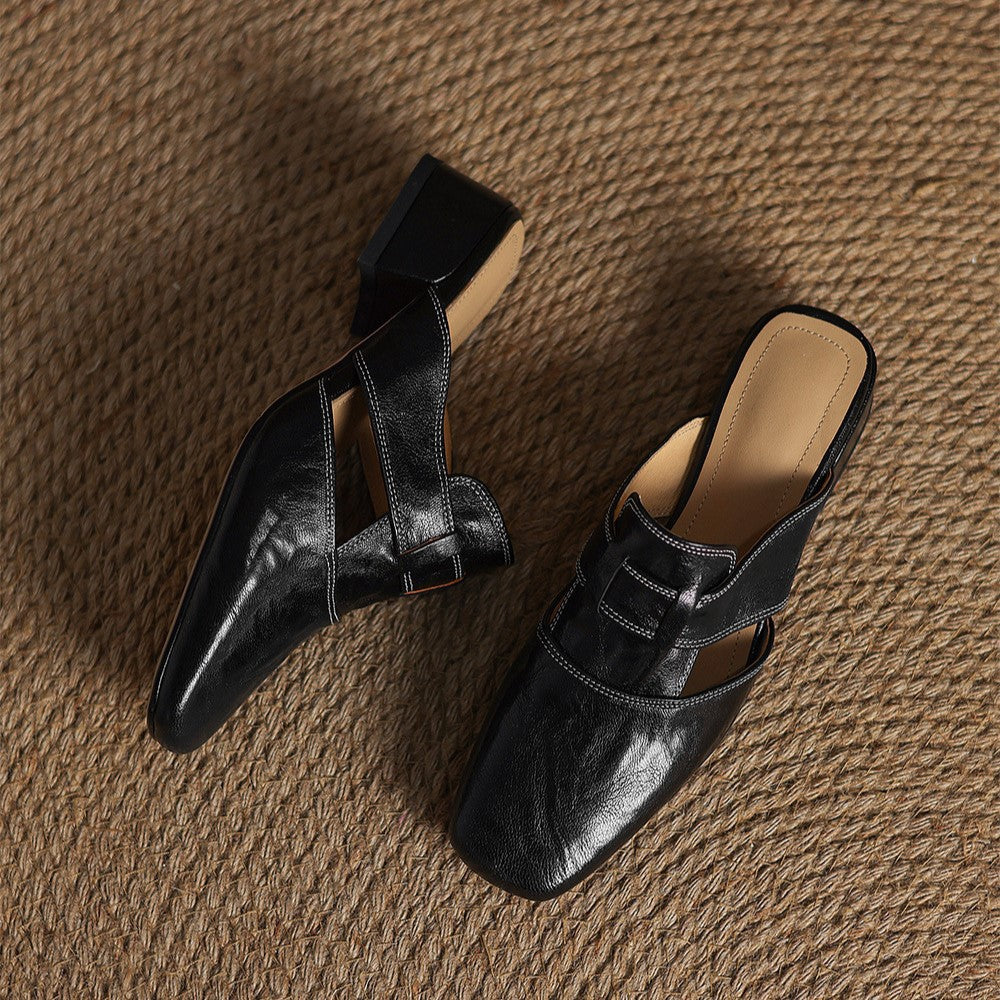Rosel | Mules in pelle a punta quadrata