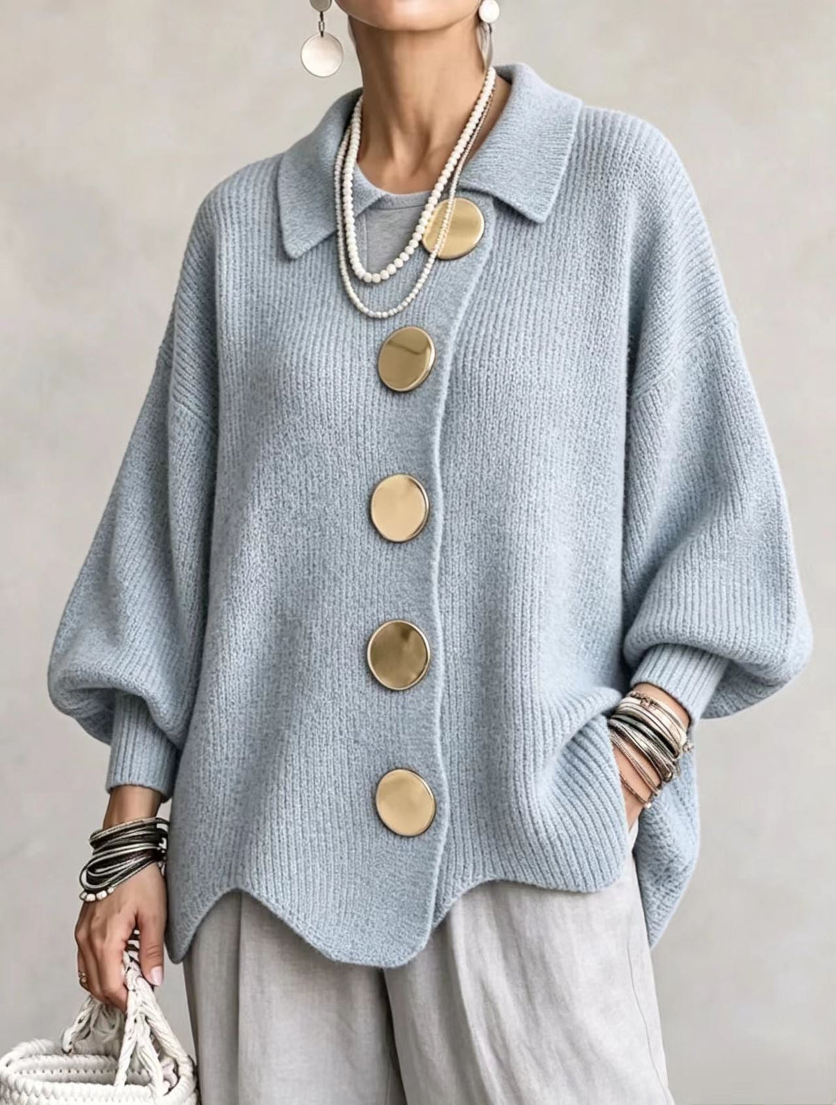Isadora™ | Giacca in Maglia Ampia con Colletto e Grandi Bottoni in Metallo