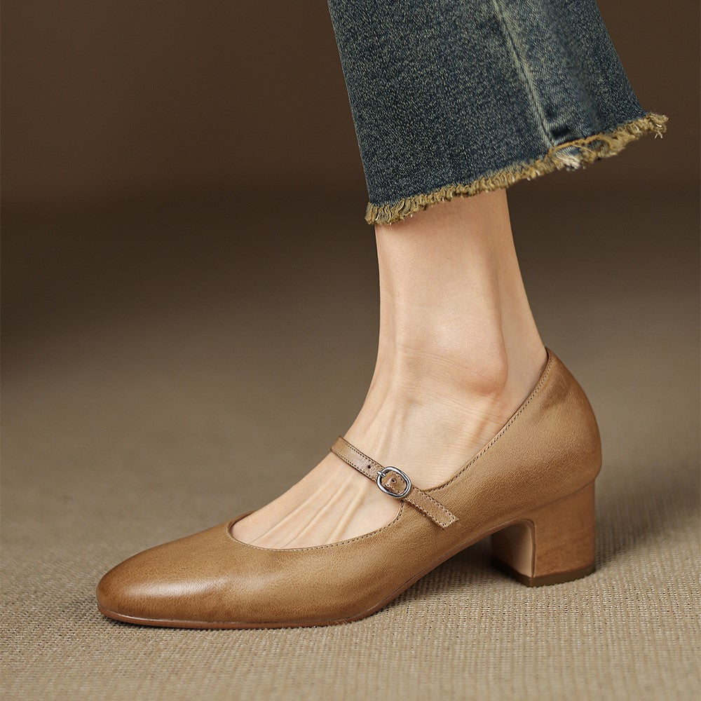 Corinne | Mary Jane in pelle con punta tonda