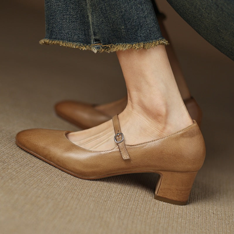 Corinne | Mary Jane in pelle con punta tonda