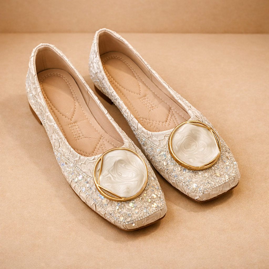 Frida | Ballerine con dettagli in pizzo e medaglione effetto marmo