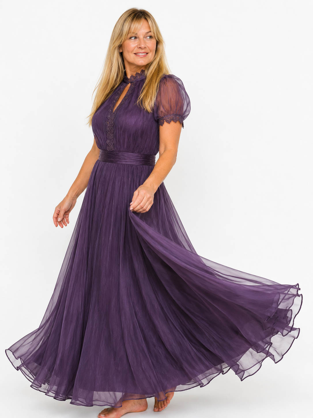 Lovetti | Chiffon Maxi Dress with Lace