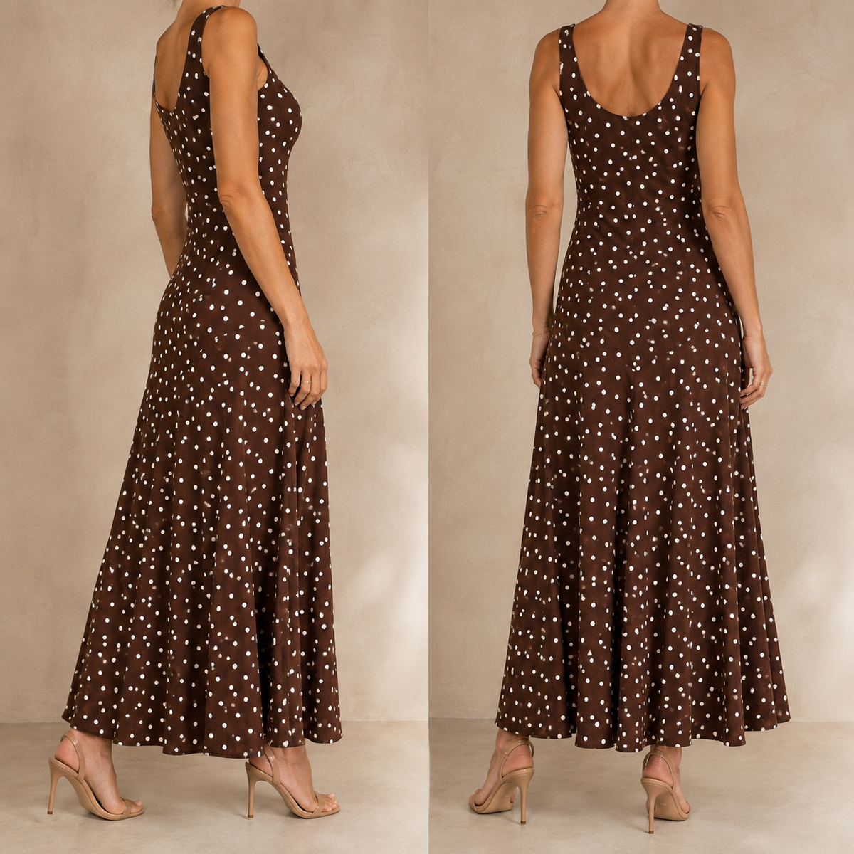 Alice | Chocolate Polka Dot Maxi Dress
