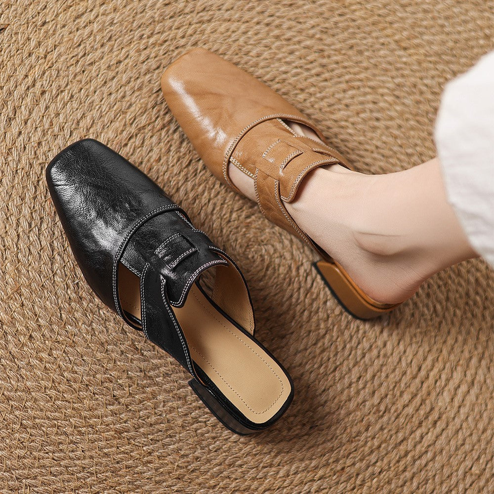 Rosel | Mules in pelle a punta quadrata