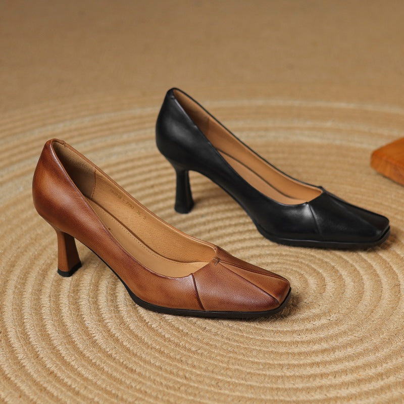 Marisol | Square-Toe Leather Heels
