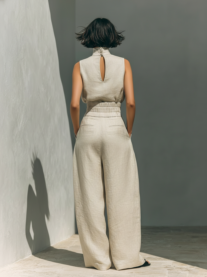 Maria | Completo Elegante in Misto Lino e Cotone con Canotta e Pantaloni Morbidi