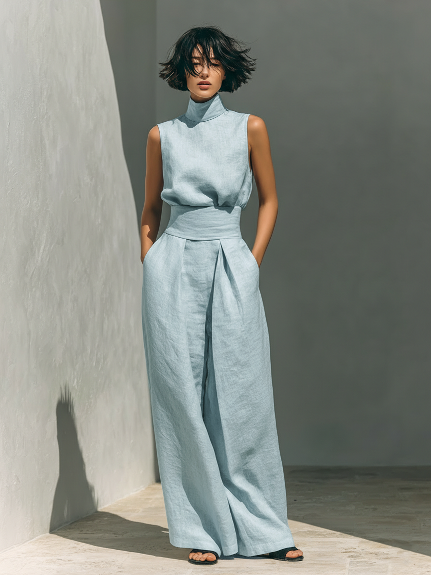 Maria | Completo Elegante in Misto Lino e Cotone con Canotta e Pantaloni Morbidi