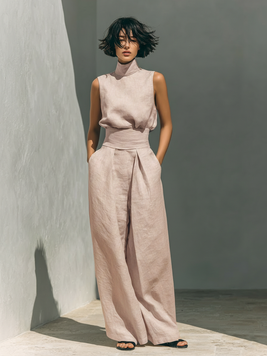 Maria | Completo Elegante in Misto Lino e Cotone con Canotta e Pantaloni Morbidi