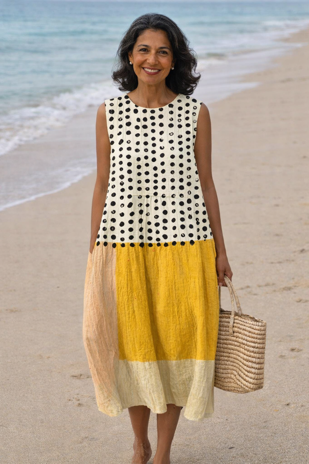 Victoria | Abito midi color block con motivo a pois