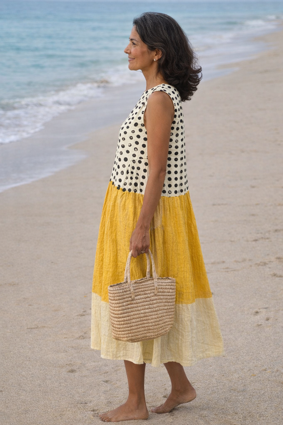 Victoria | Abito midi color block con motivo a pois