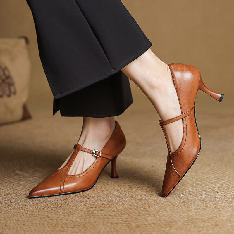 Aveline | T-Bar Leather Pumps
