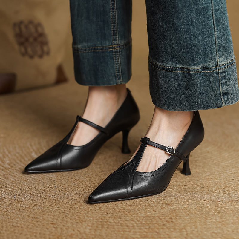 Aveline | T-Bar Leather Pumps