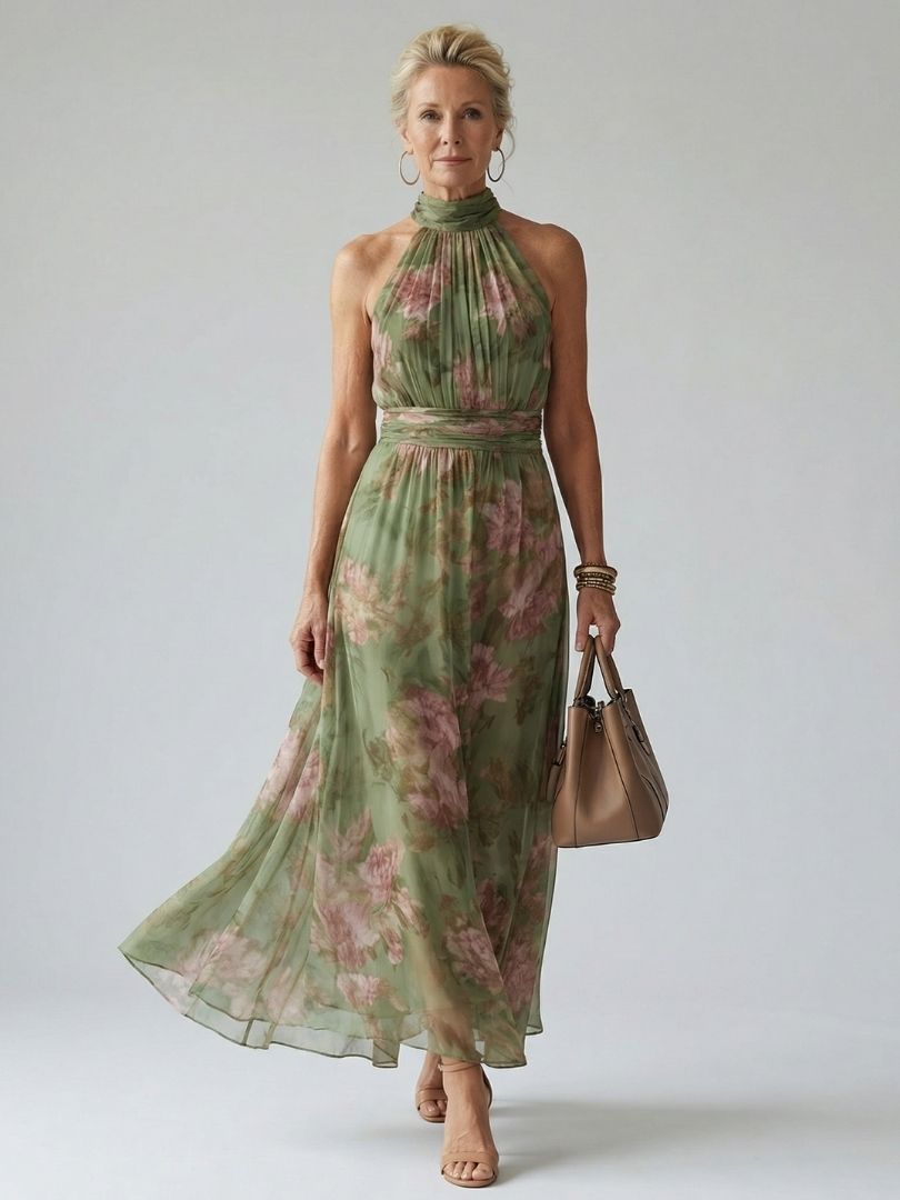 Mirelle | Abito midi con scollo all'americana e arricciature