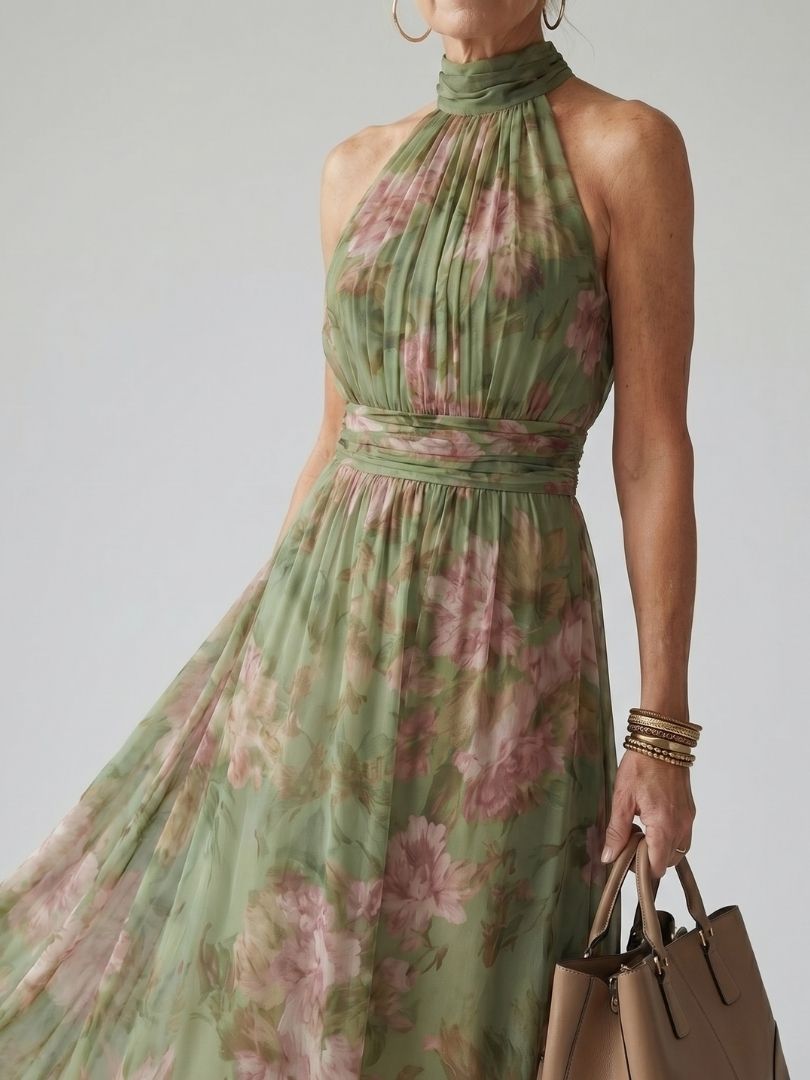 Mirelle | Abito midi con scollo all'americana e arricciature