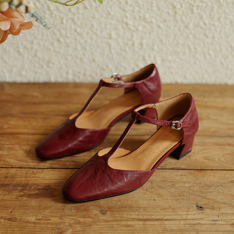 Elowen | Leather T-Strap Heels