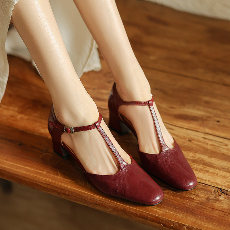 Elowen | Leather T-Strap Heels