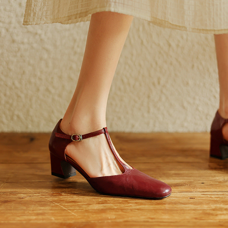 Elowen | Leather T-Strap Heels
