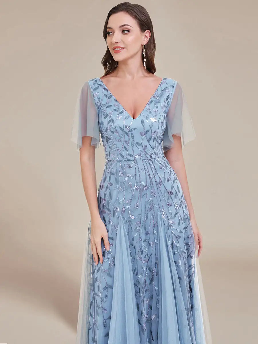 Skye | Deep V-Neck Sequin Evening Dress
