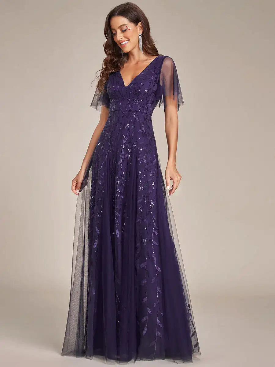 Tessa | Sequin Evening Dress with Ruffle Sleeves