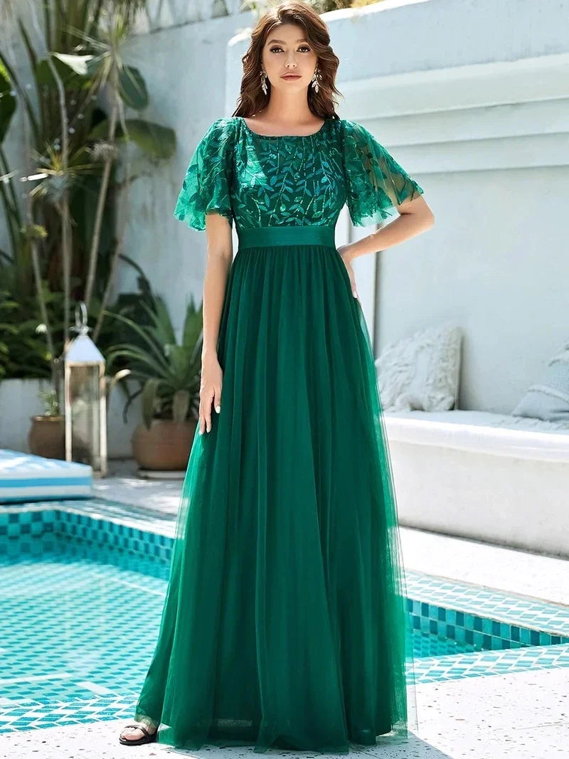 Margot | Sequin Maxi Dress with Short Sleeves