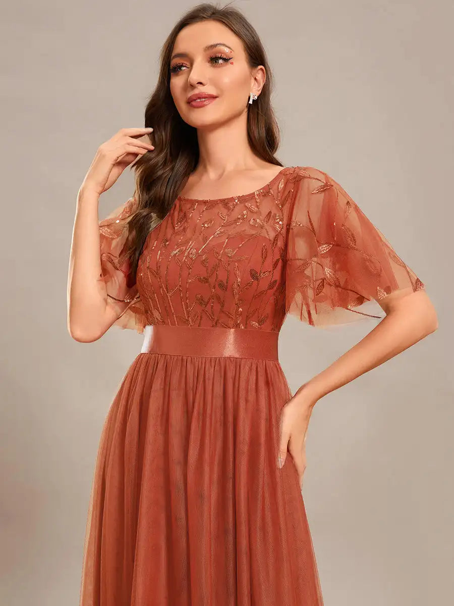 Elodie | Sequin Short Sleeve Evening Dress