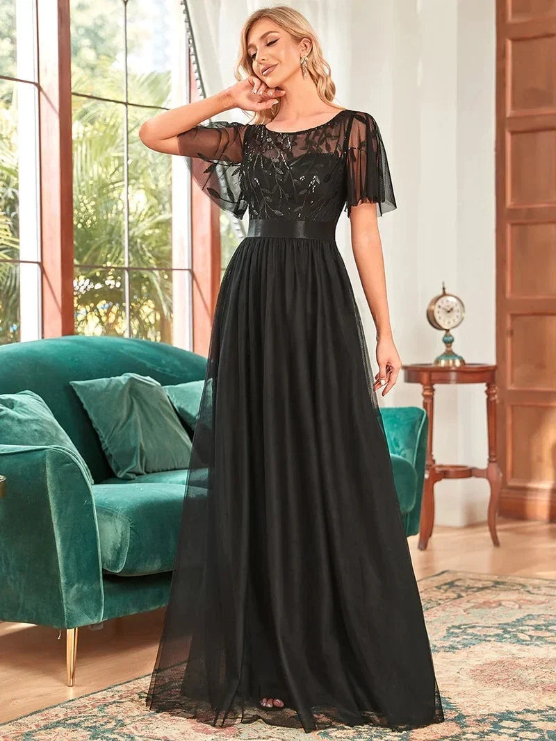 Margot | Sequin Maxi Dress with Short Sleeves