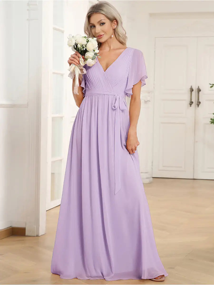 Celeste | Chiffon Evening Dress with Flutter Sleeves