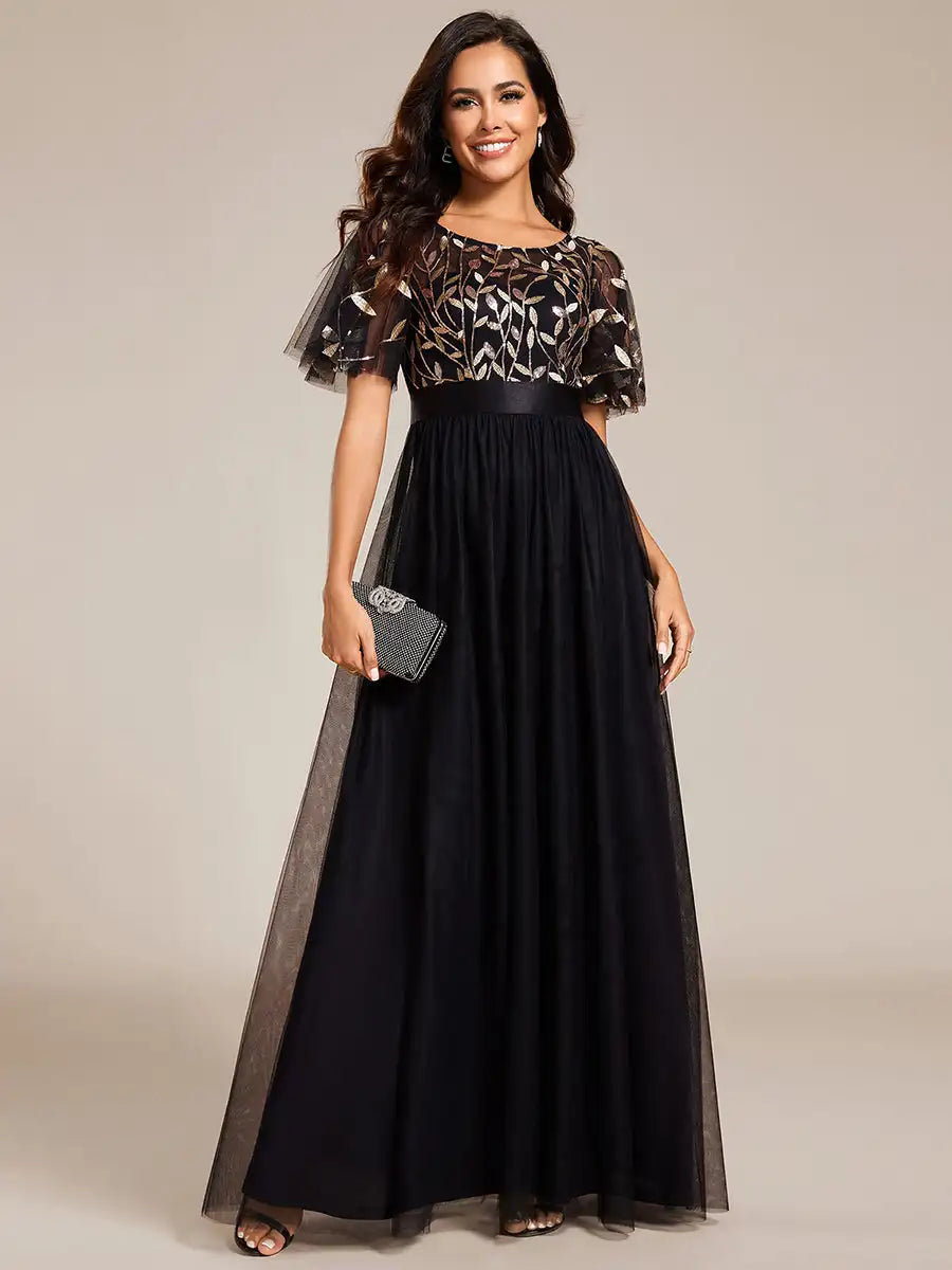 Elodie | Sequin Short Sleeve Evening Dress