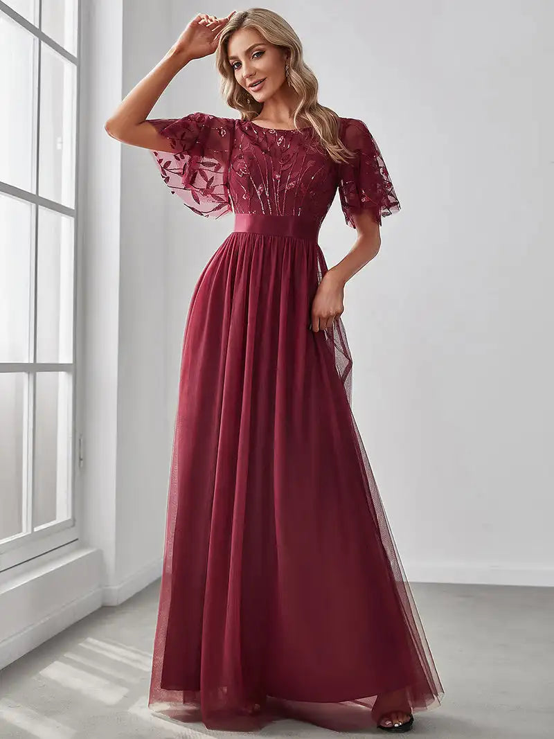 Margot | Sequin Maxi Dress with Short Sleeves