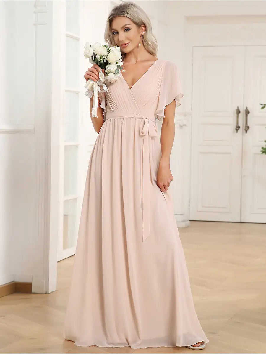 Celeste | Chiffon Evening Dress with Flutter Sleeves