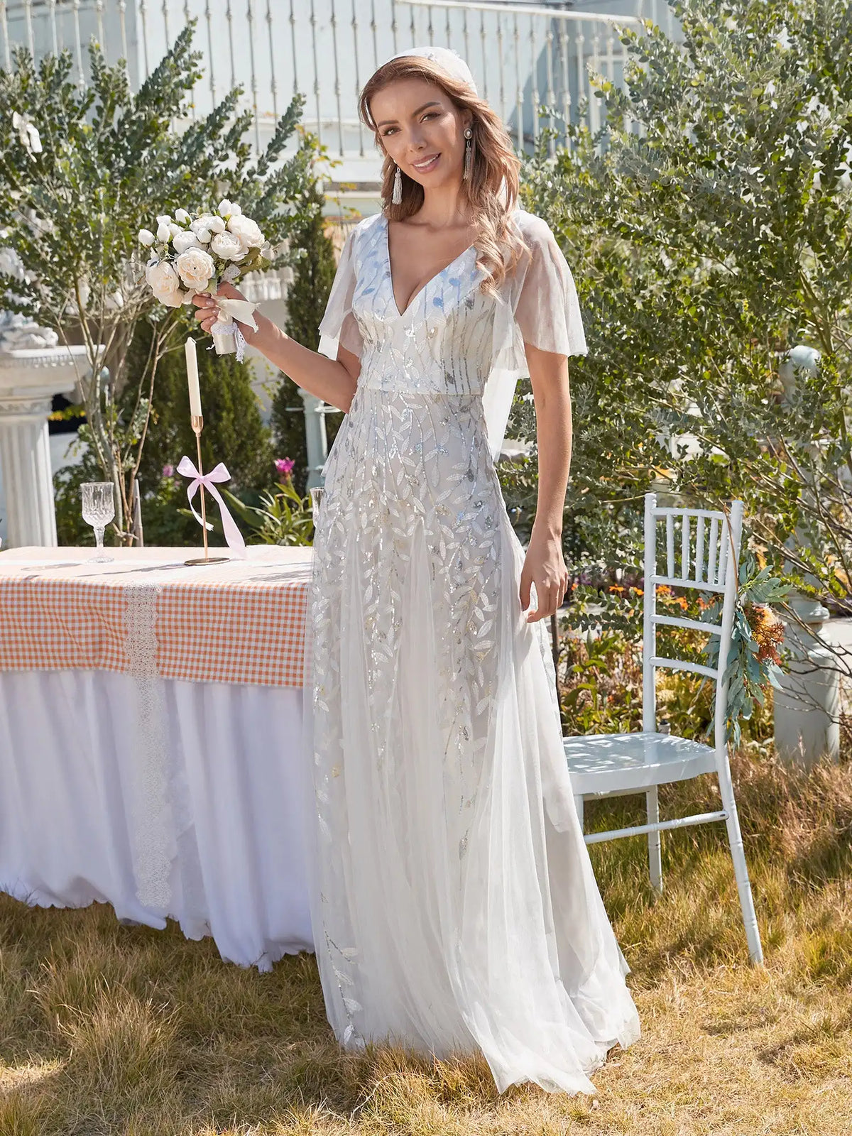 Skye | Deep V-Neck Sequin Evening Dress