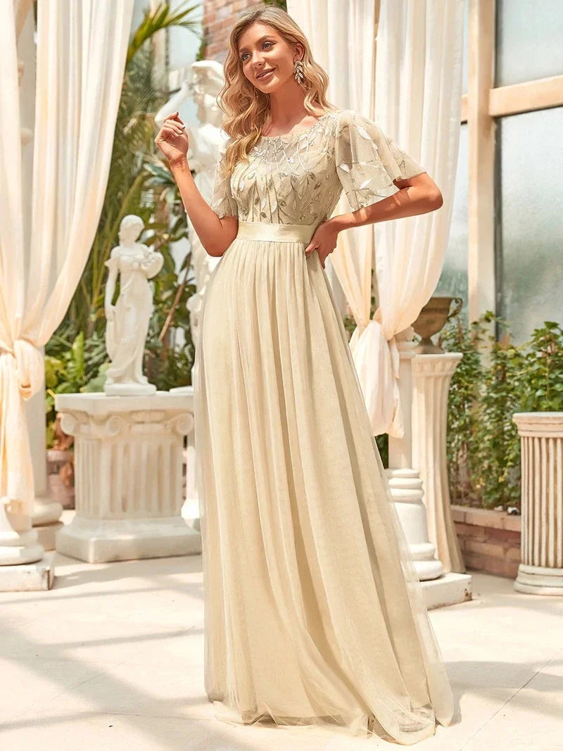 Elodie | Sequin Short Sleeve Evening Dress