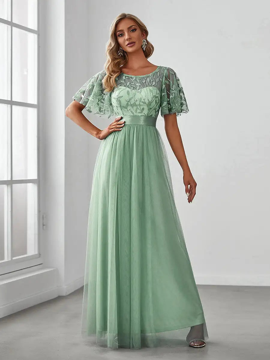 Elodie | Sequin Short Sleeve Evening Dress