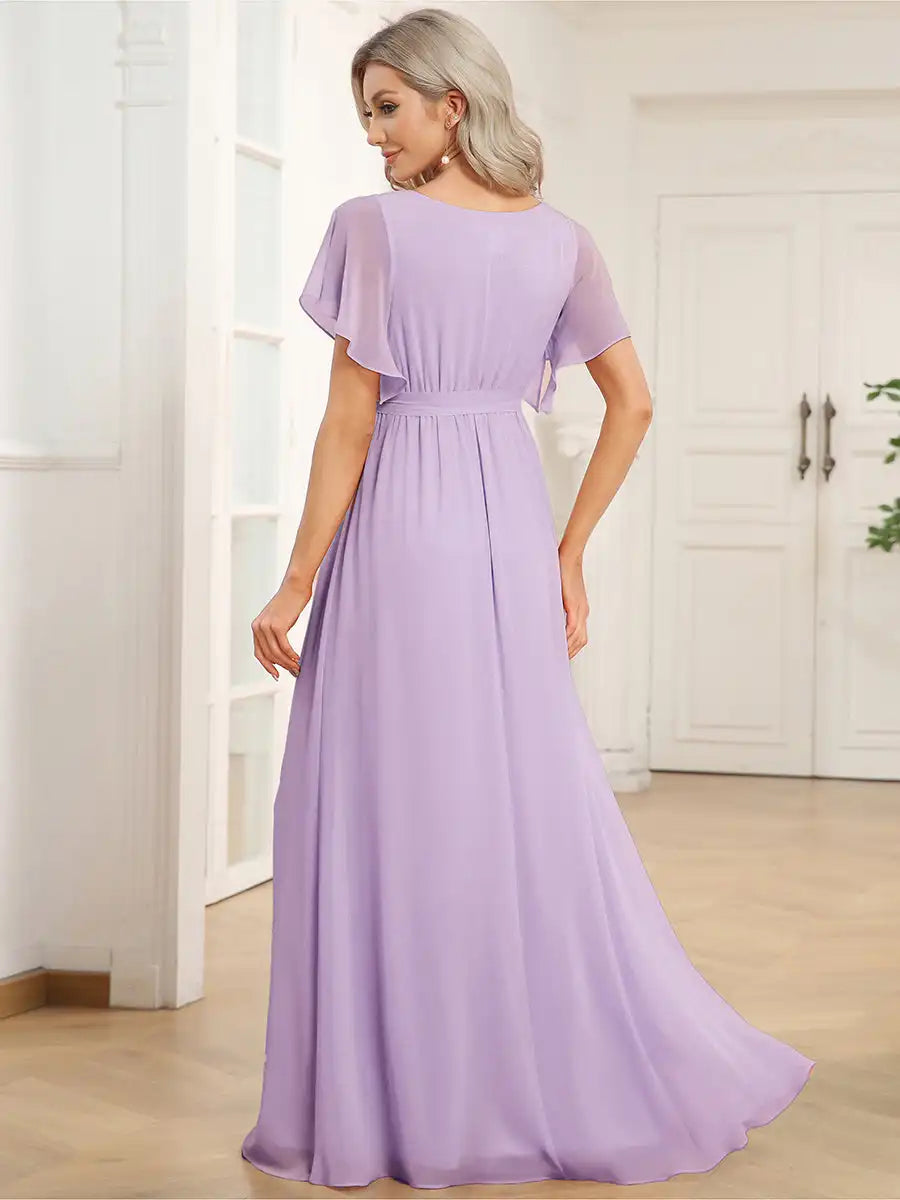 Celeste | Chiffon Evening Dress with Flutter Sleeves