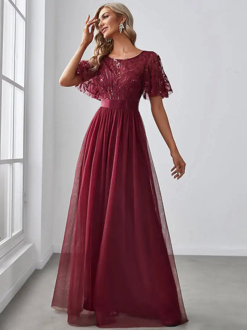 Margot | Sequin Maxi Dress with Short Sleeves