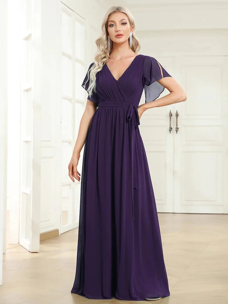 Simone | Classic A-Line Chiffon Evening Dress