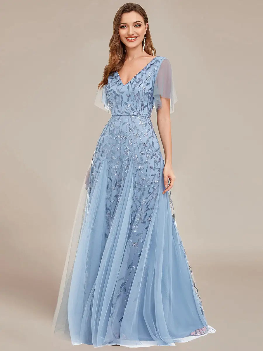 Skye | Deep V-Neck Sequin Evening Dress