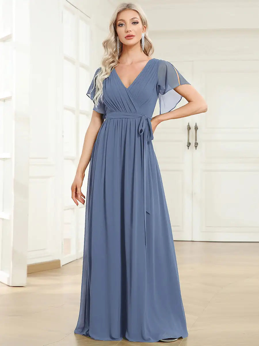 Celeste | Chiffon Evening Dress with Flutter Sleeves