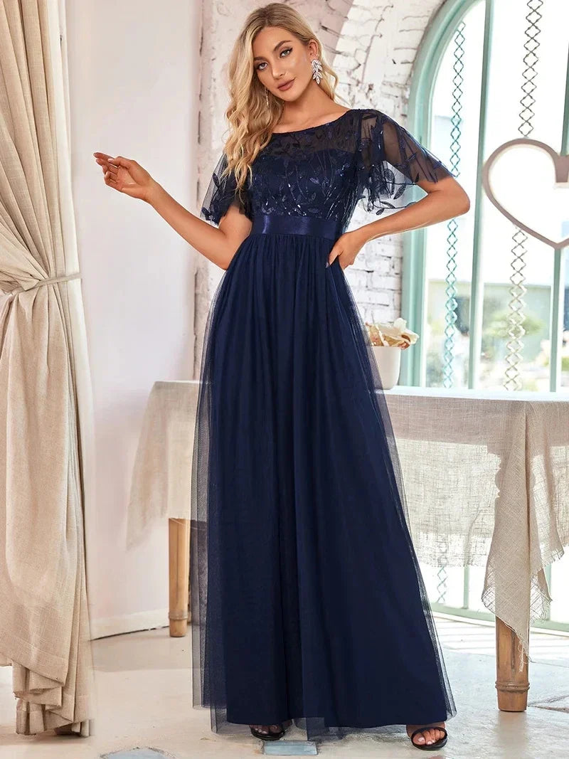 Margot | Sequin Maxi Dress with Short Sleeves