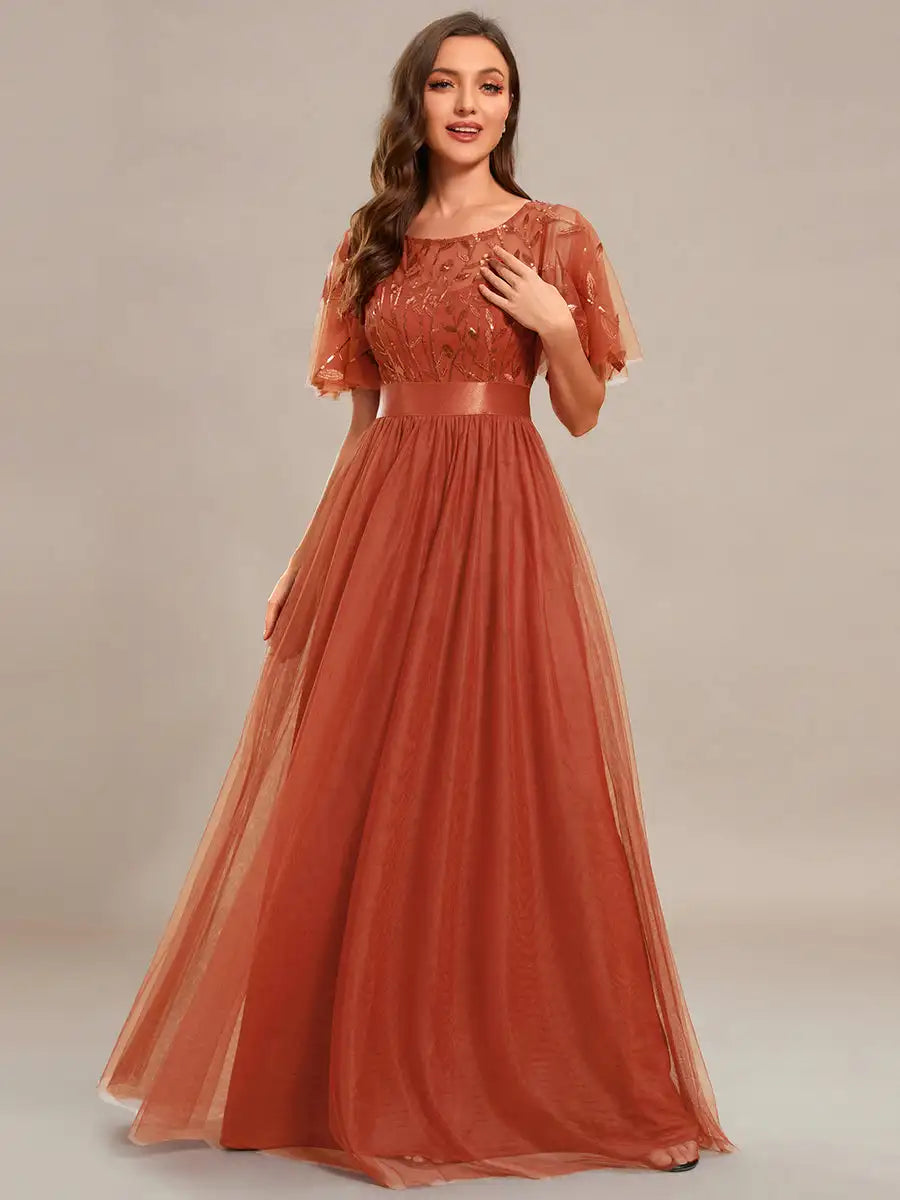 Elodie | Sequin Short Sleeve Evening Dress