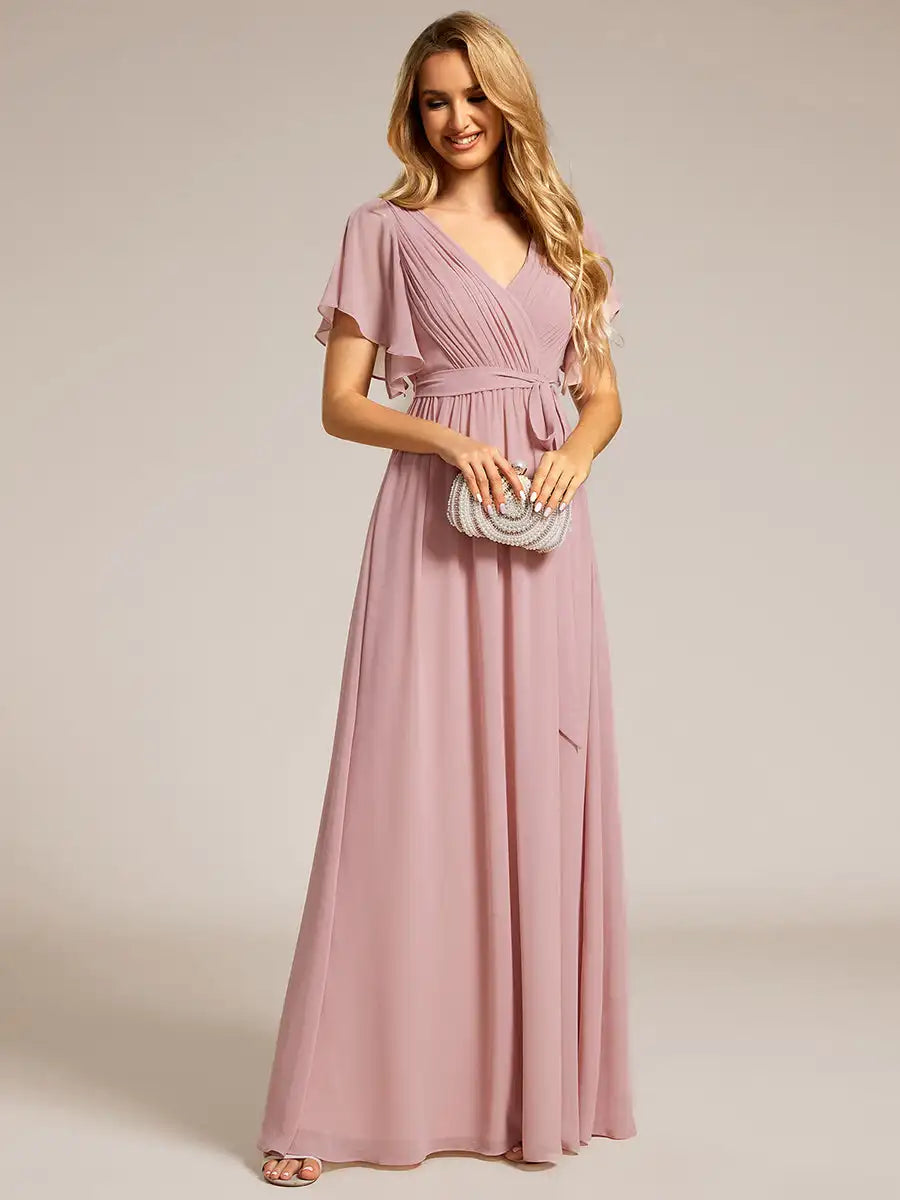 Celeste | Chiffon Evening Dress with Flutter Sleeves