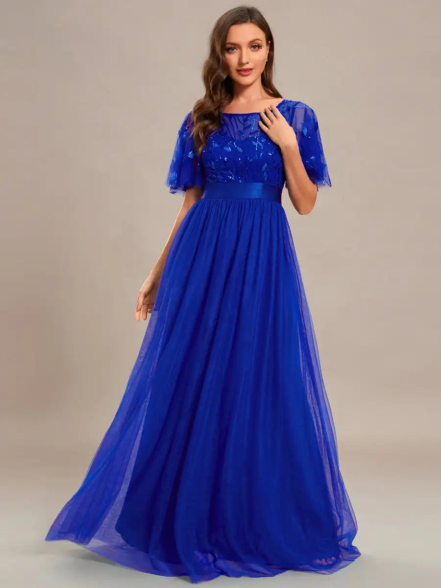 Elodie | Sequin Short Sleeve Evening Dress