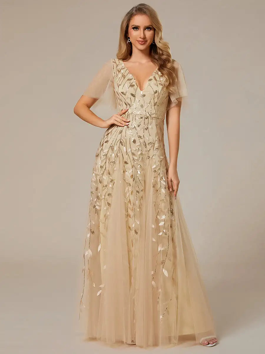 Tessa | Sequin Evening Dress with Ruffle Sleeves