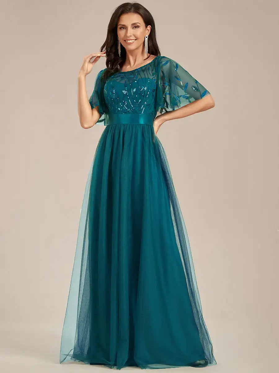 Elodie | Sequin Short Sleeve Evening Dress