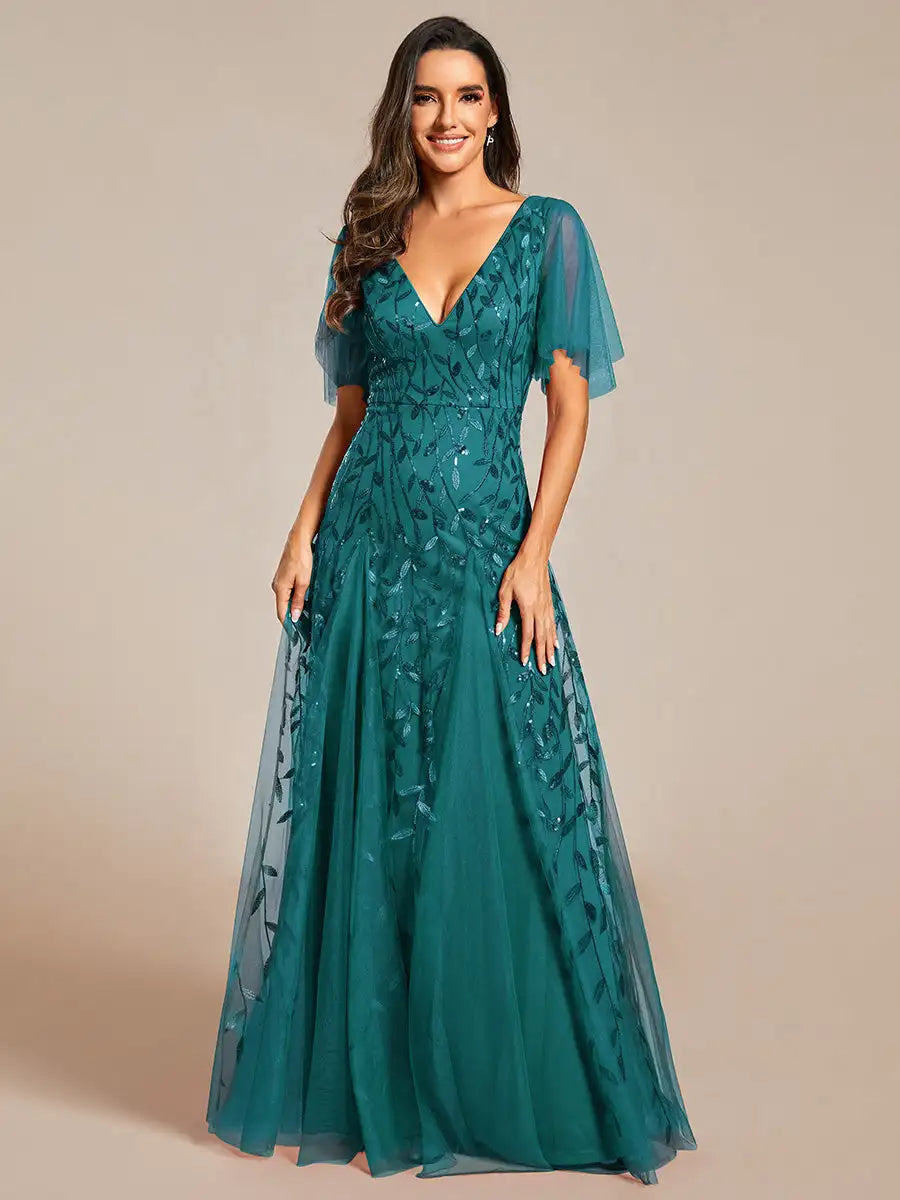 Tessa | Sequin Evening Dress with Ruffle Sleeves