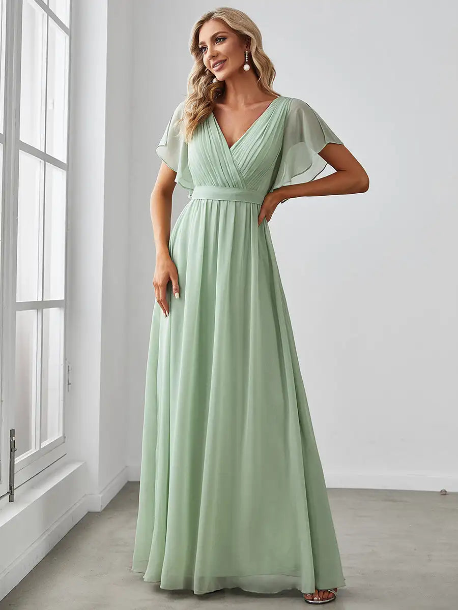 Celeste | Chiffon Evening Dress with Flutter Sleeves