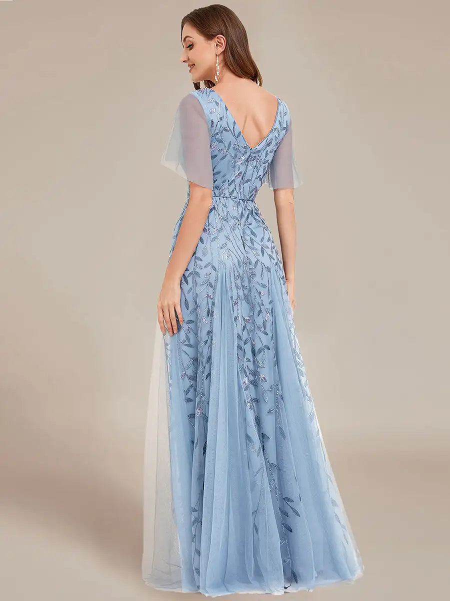 Skye | Deep V-Neck Sequin Evening Dress