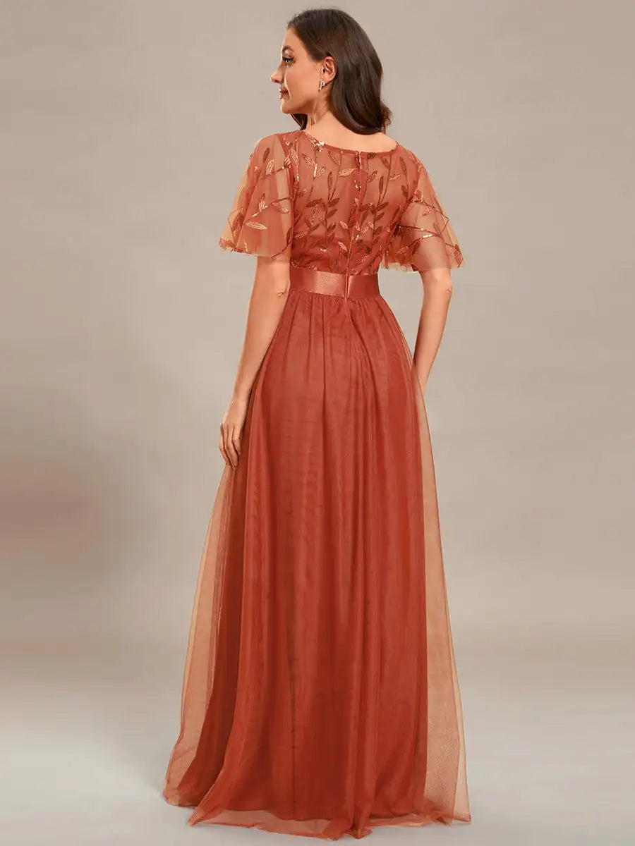 Elodie | Sequin Short Sleeve Evening Dress