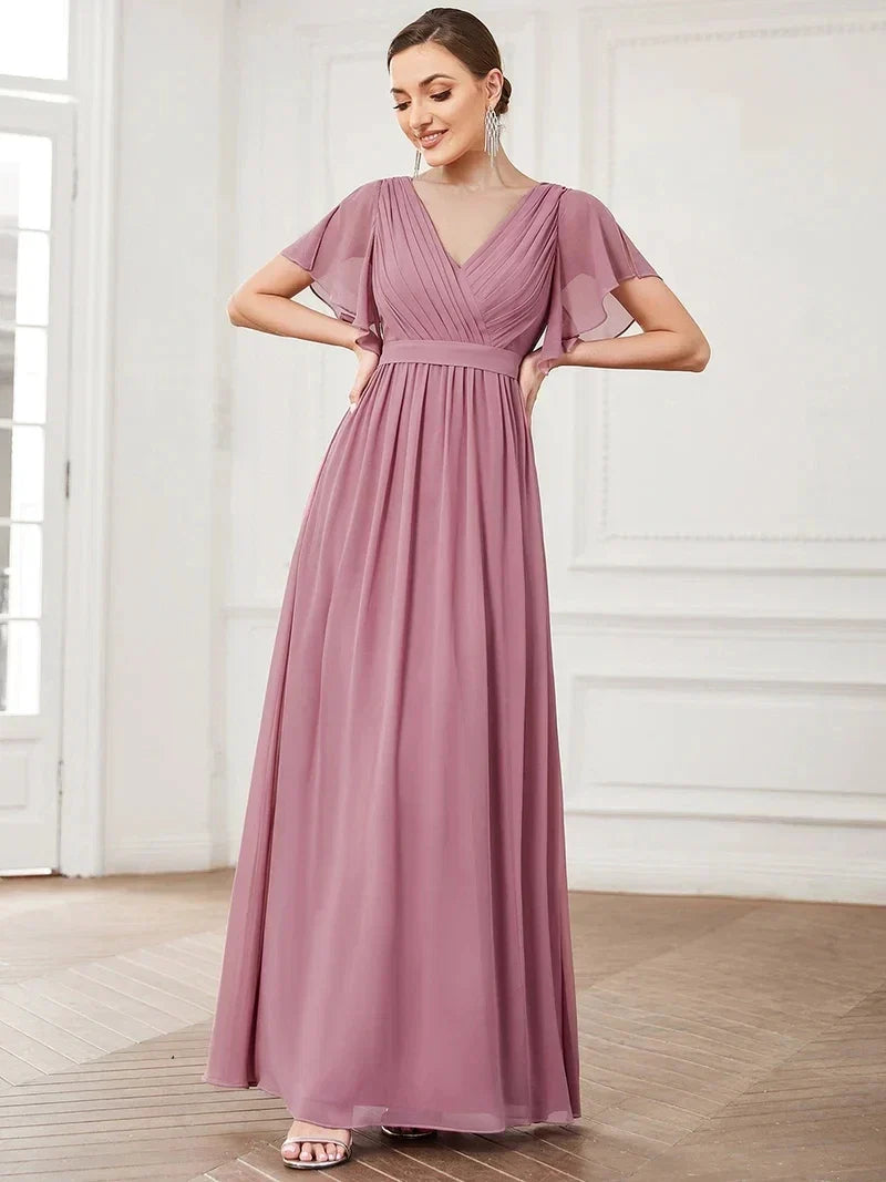 Simone | Classic A-Line Chiffon Evening Dress